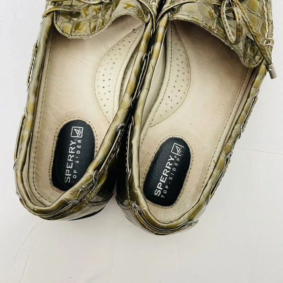 Sperry Top Sider Boat Loafer Leather Sz 7.5M Womens Croc Embossed Flats Green - Picture 6 of 12